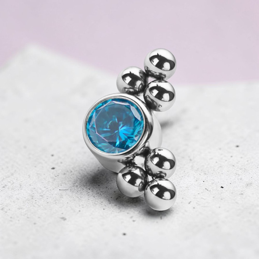 Labret argintiu titan filet intern tip cluster cu pietre si bubbles