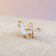 Labret auriu titan in forma de cluster triplu cu cristale marchize