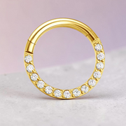 Cercel rotund auriu titan cu pietre tip clicker