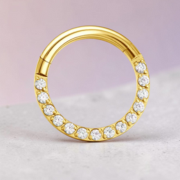 Cercel rotund auriu titan cu pietre tip clicker