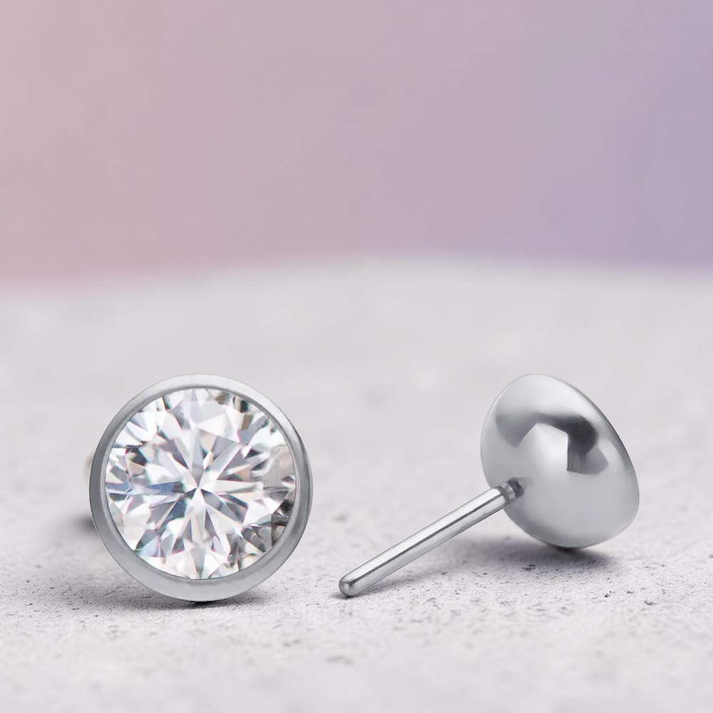 Labret argintiu titan push-in cu pietre mici multicolor