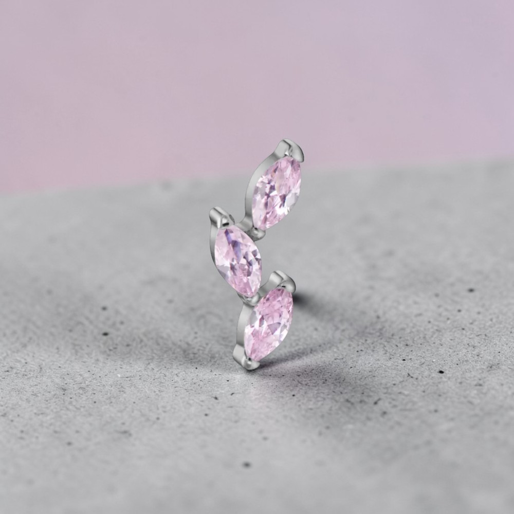 Labret titan argintiu cu frunze marchize pietre cluster