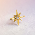 Instinct gold and silver titanium labret studs with a north star design and a central clear gem.