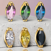 Instinct gold titanium labret piercing with marquise cut gemstone in pink, green, blue, clear, yellow, or black.