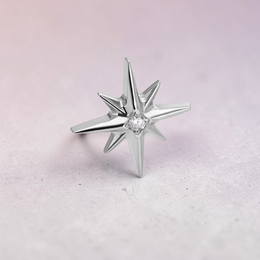 Instinct silver and gold titanium labret with internal thread, featuring a North Star design with a central crystal.