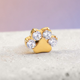 Instinct gold and silver titanium paw print labret with clear cubic zirconia stones.