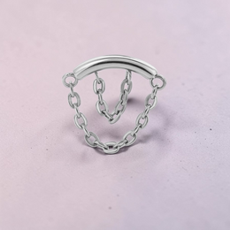 Instinct silver titanium labret with internal thread and double chain dangle. Gold version also shown.