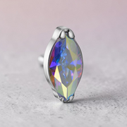 Instinct silver titanium labret piercing top with a multicolor marquise cut gemstone.