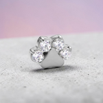 Instinct silver titanium paw labret with internal threading and clear cubic zirconia stones.
