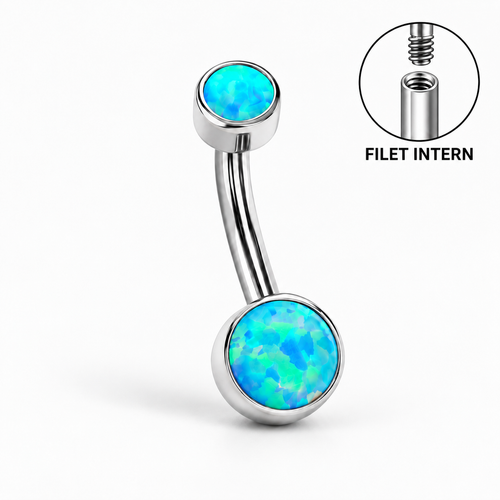 Piercing buric argintiu titan filet intern cu opal