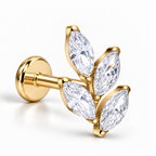 Labret din Titan cu Ramură și Cristale CZ Marchiză – Auriu