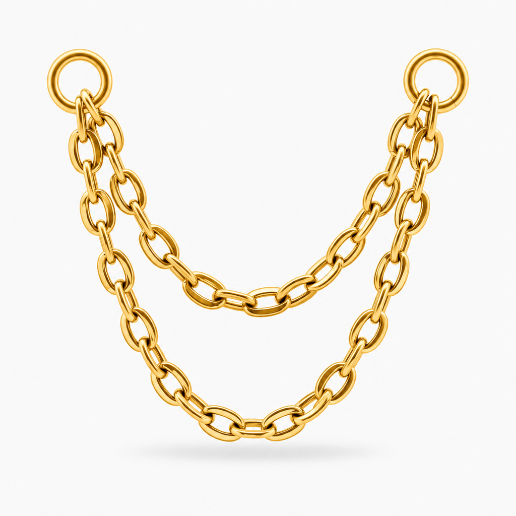 Lănțișor Dublu pentru Piercing din Titan – Auriu Gold PVD