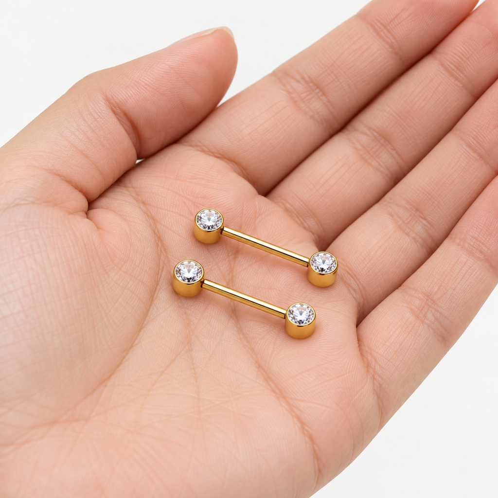 Piercing pentru Mamelon din Titan cu Cristale CZ