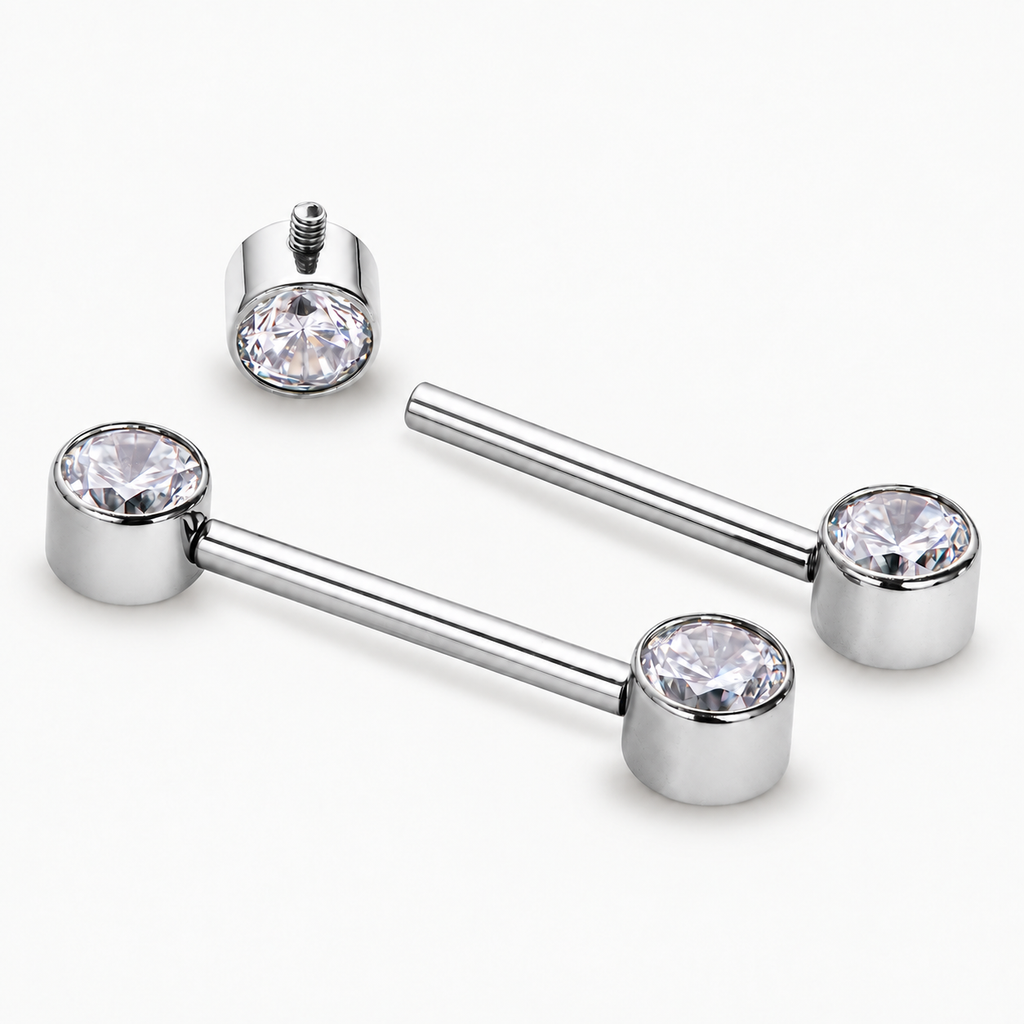 Piercing pentru Mamelon din Titan cu Cristale CZ – Argintiu