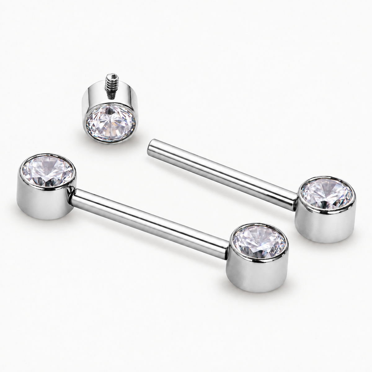 Piercing pentru Mamelon din Titan cu Cristale CZ – Argintiu