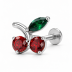 Labret titan argintiu filet intern in forma de cirese cu cristale