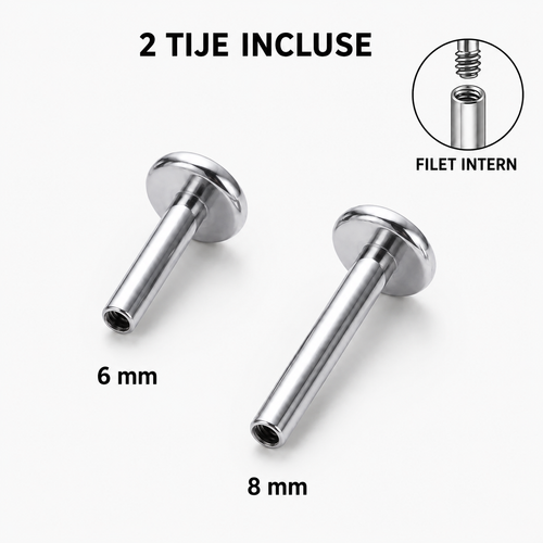 Labret titan argintiu filet intern in forma de cirese cu cristale