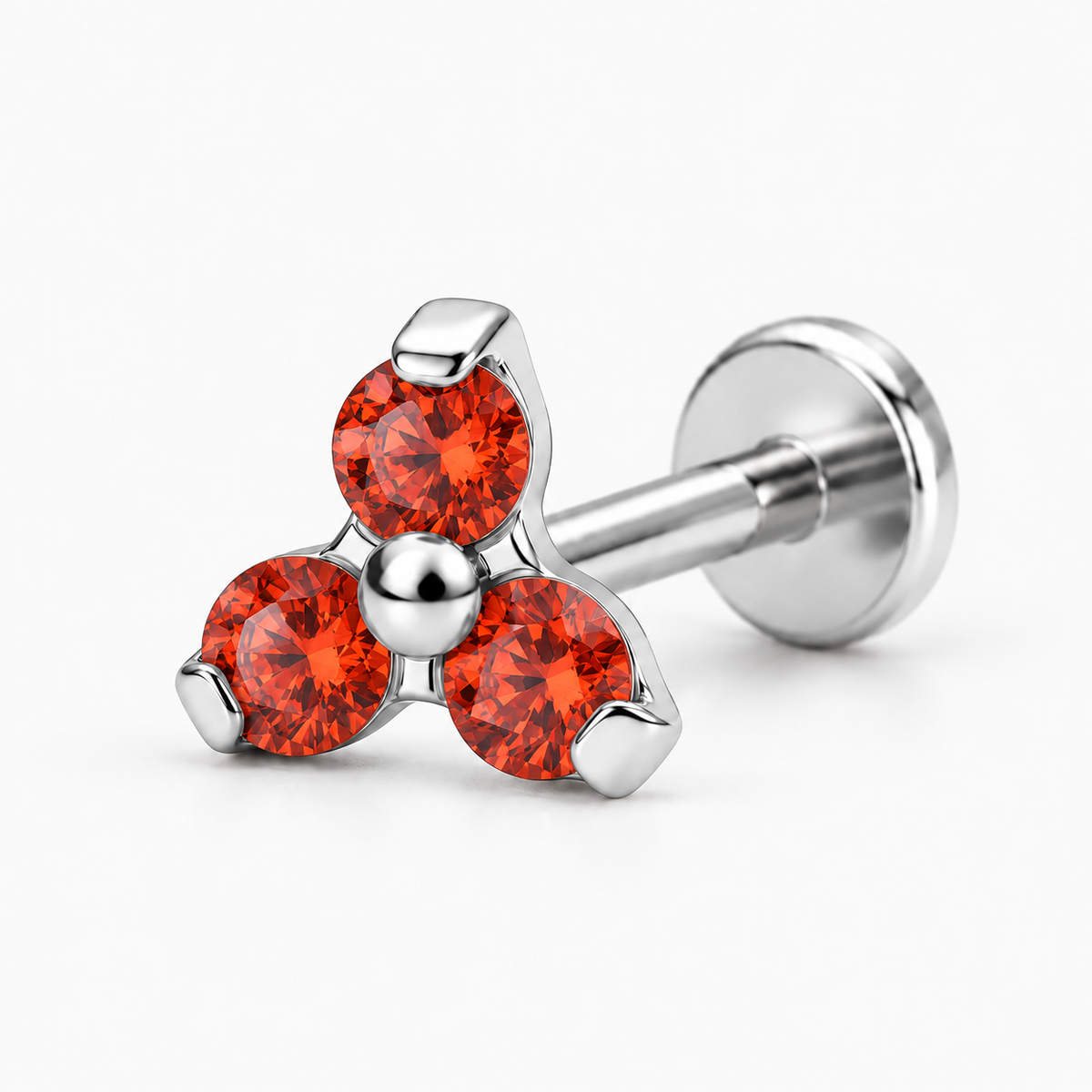 Labret titan argintiu filet intern cu 3 pietre trinity